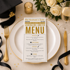 Graduation Newspaper Menu Template, Editable Grad Dinner or Brunch Menu, Class of 2026 Printable for Him and Her, White Gold Menu