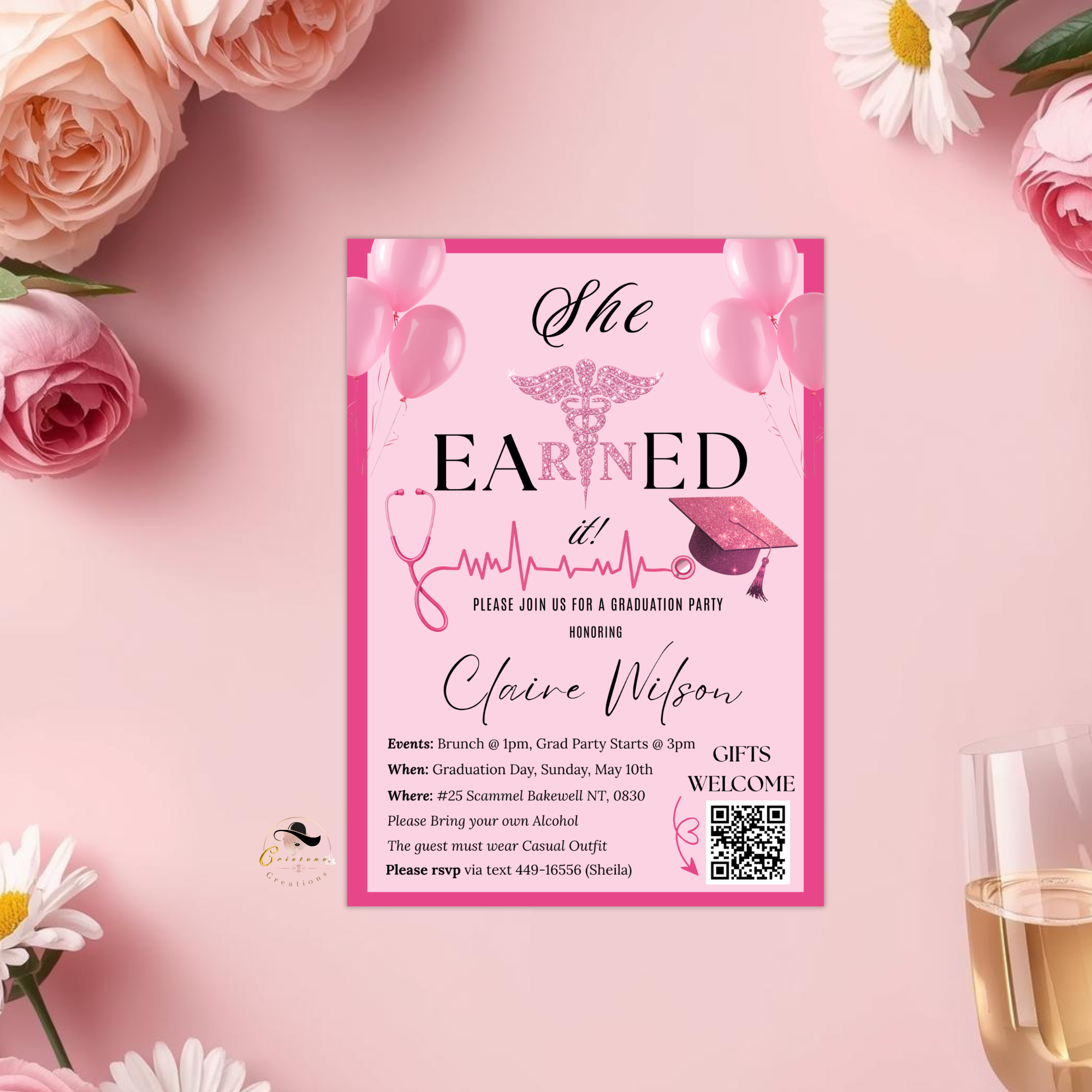 Pink Nurse Graduation Invitation, RN Pinning Ceremony Invite, BSN Invite, Girl Nursing Invite, Canva Digital Printable Template