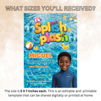 Kids Pool Party Birthday Invitation with Photo, Splash Party Invite, Tropical Summer Swim Party, Boy Birthday, Editable Canva Template