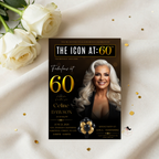 Black Gold 60th Birthday Invitation, 60 and Fabulous Invite, Elegant Party Dinner Brunch, Sixtieth Birthday Card, Photo Canva Template