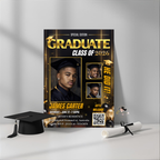 Boy Graduation Announcement 2026 Invitation, Black gold Senior Grad Party with photo invite, Male College High school Graduates Template
