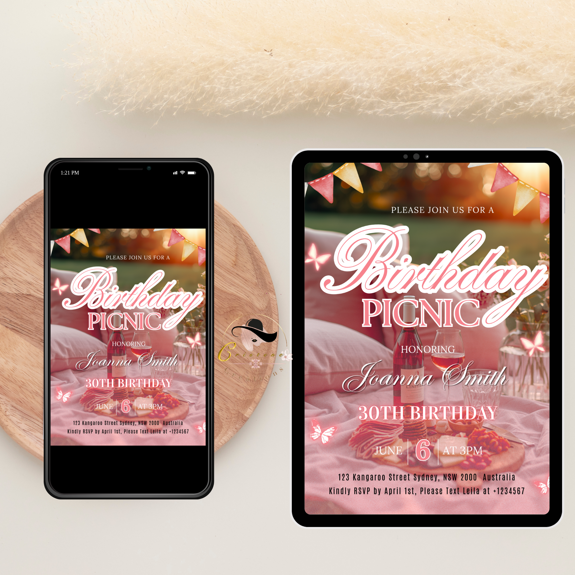 Birthday Picnic Invitation with Photo, Pink Summer Milestone Birthday Party Invite, Girl Picnic at the park Invite, Printable Canva Template