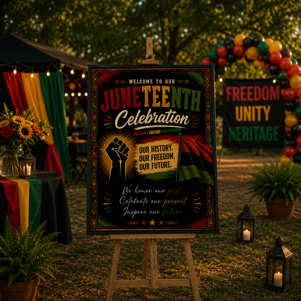 Juneteenth Welcome Party Sign, Emancipation Day Celebration Poster Sign, June 19th Sign, BBQ Cookout Jubilee Day Sign, Printable Template