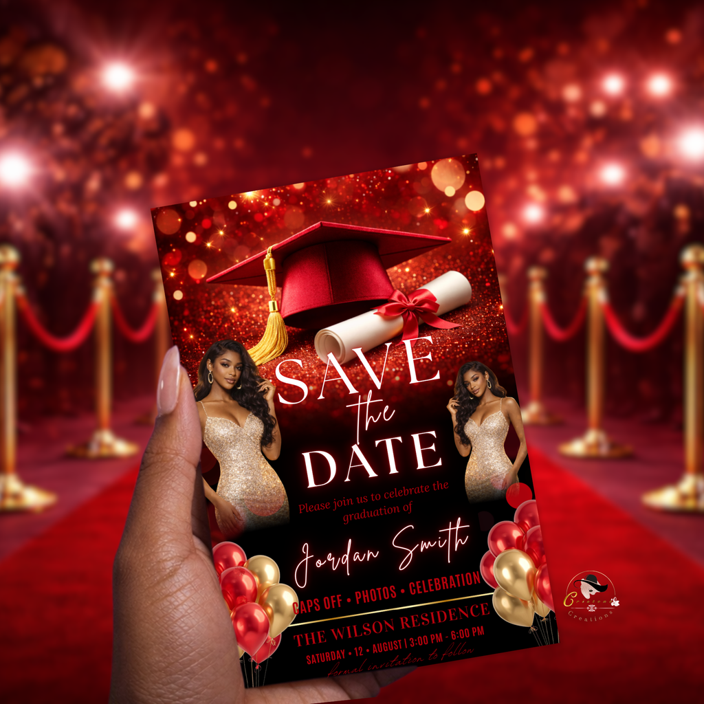 Red Graduation Save The Date Invitation, Senior Grad Announcement Card with photo invite, Class of 2026 Flyer, Digital Printable Template