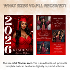 Red Graduation Invitation with Photo, Class of 2026 Grad Party Announcement Invite, Printable Editable Digital Template for Him and Her