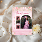 Wildflower Graduation Photo Thank You Card Template, Pink Floral Senior Grad Party Note (Digital Printable)