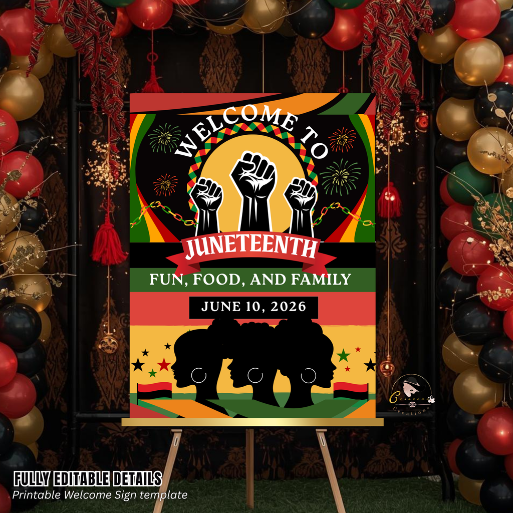Juneteenth Welcome Party Sign, Independence Day Sign, Black Freedom Celebration Poster Sign, BBQ Cookout Sign, Digital Printable Template