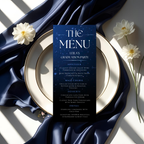 Editable Graduation Menu with Photo, Blue Grad Party Dinner Brunch Menu Card, Class of 2026 Menu For Him and Her, Printable Canva Template