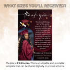 Graduation Thank You Card Template with Photo, Class of 2026 Grad Thank You Note for Him and her, Maroon Editable Canva Digital Printable