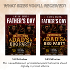 Red Fathers Day BBQ Welcome Sign with Photo, Dad Backyard Barbecue Party Poster Sign, Summer Cookout, Editable Printable Canva Template