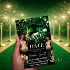 Green Graduation Save The Date Invitation, Senior Grad Announcement Card with photo invite, Class of 2026 Flyer, Digital Printable Template