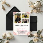 Pink Wildflower Graduation Announcement Invitation, Boho Floral Senior Grad Party with photo invite, Graduation Brunch Printable Template