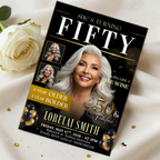 Black Gold 50th Birthday Dinner Invitation, 50 and Fabulous with photo Invite, Fiftieth Birthday Party Card, Digital Printable Template