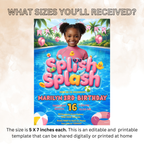 Kids Pool Party Birthday Invitation with Photo, Summer Tropical Splash Party Invite, Girl Swim Invite, Printable Editable Digital Template