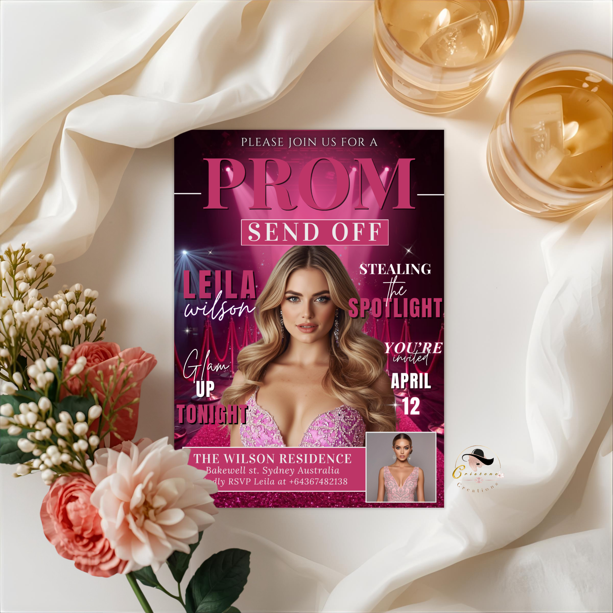 Pink Prom Send Off Invitation, Prom Queen with photo invite, Teen Girl Prom Night Party Flyer, High School Prom, Digital Printable Template