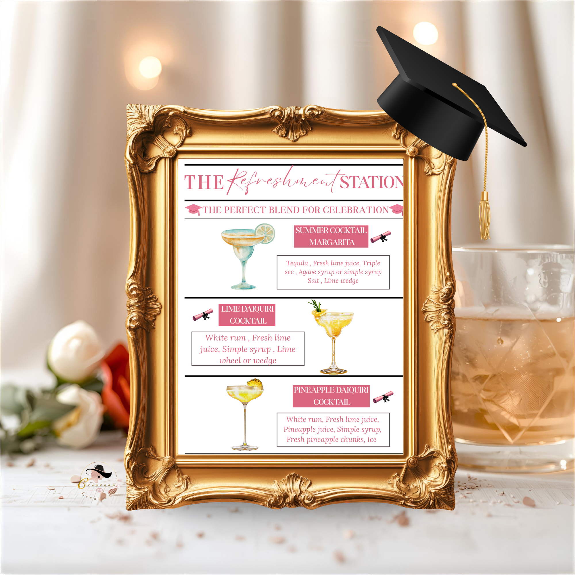 Graduation Bar Menu Template, Signature Drinks Soda Station Sign, High School College Grad Party Drinks, Refreshment Menu, Canva Printable