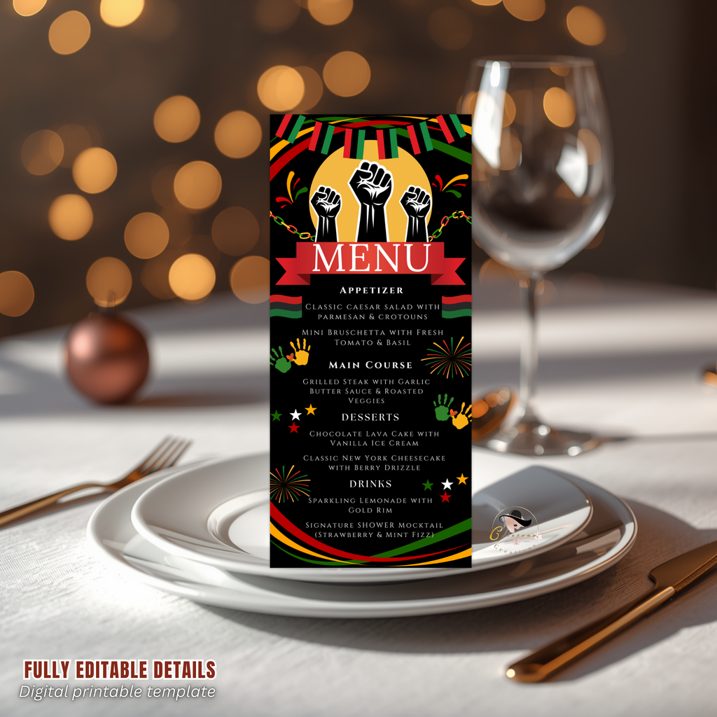 Black Freedom Day Menu Template, Juneteenth Cookout BBQ Party Menu Card, Independence Day Menu, Editable Canva Printable
