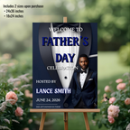 Blue Fathers Day Welcome Sign with Photo, Elegant Tuxedo Gentleman Party Sign, Birthday Retirement Sign For Him, Printable Editable Template