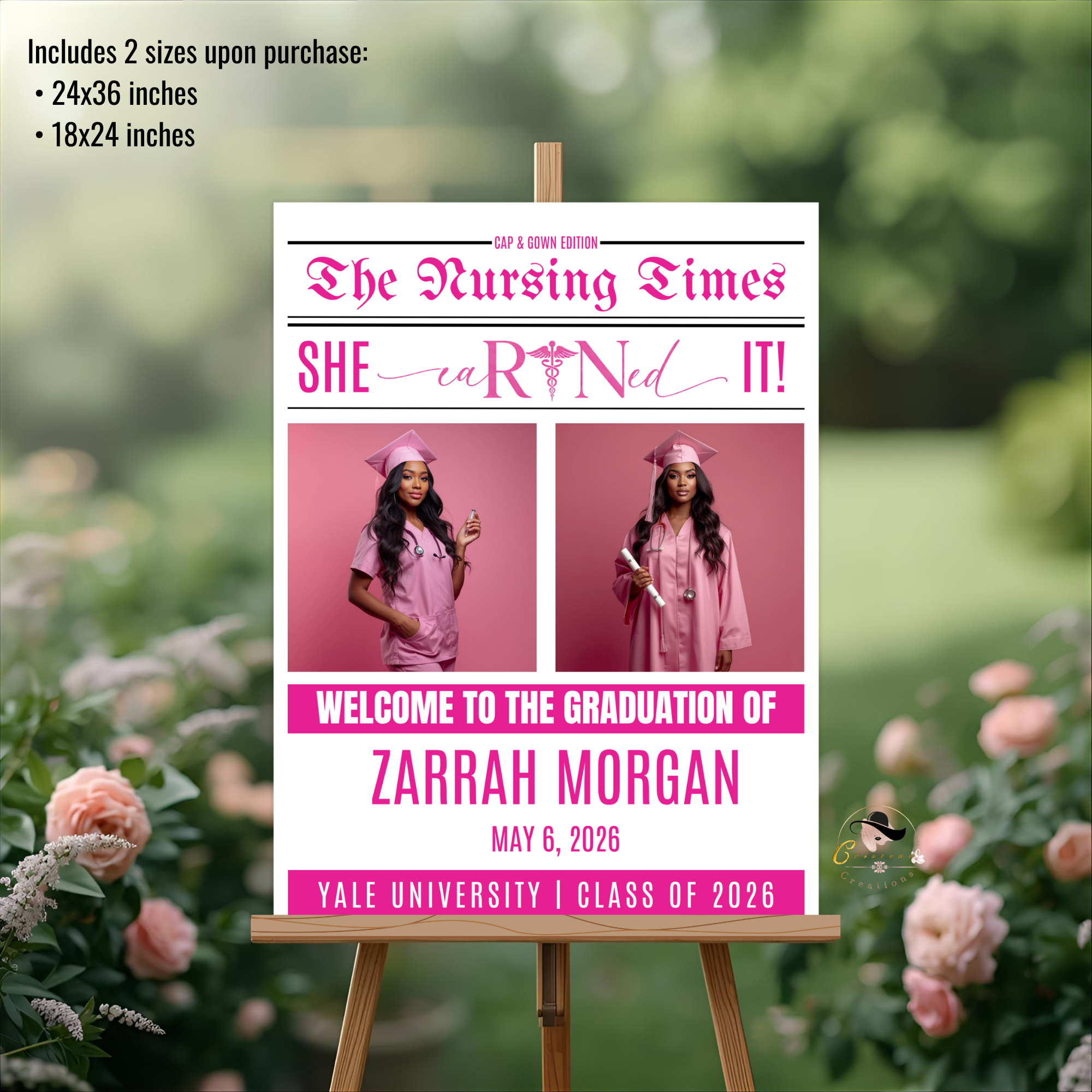 Nurse Graduation Welcome Sign Newspaper Style with Photo, RN BSN LPN Pinning Ceremony Party, Nursing Poster Sign, Editable Canva Template
