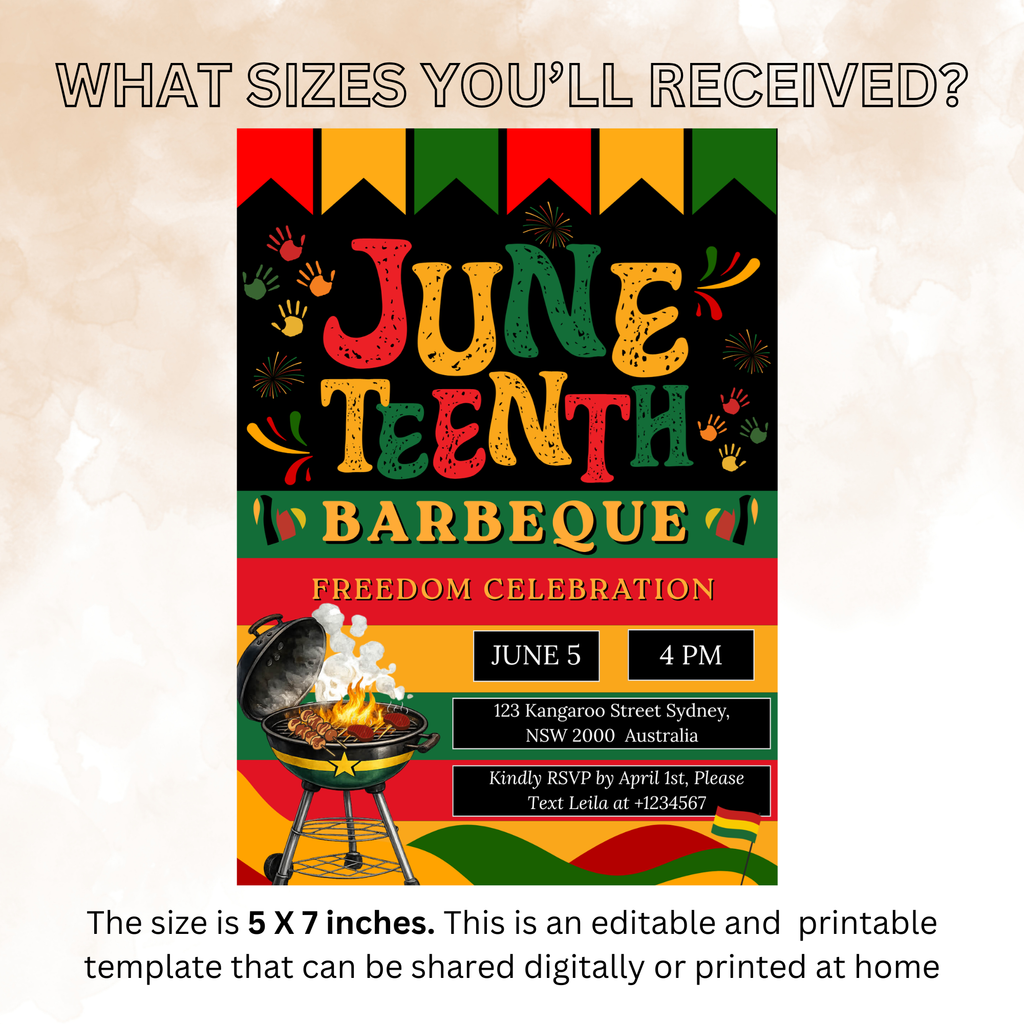 Juneteenth Bbq Party Invitation, Independence Day, Black Freedom Celebration Flyer Card, Barbecue Invite, Digital Printable Template