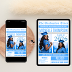 Newspaper Nurse Graduation Invitation, 2026 RN Pinning Ceremony with photo invite, LPN Nursing Graduates, Light blue BSN Flyer Template