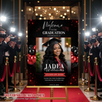 Red Graduation Welcome Sign with Photo, Class of 2026 Party Sign, High School College Grad Dinner Brunch For Him and Her, Printable Template