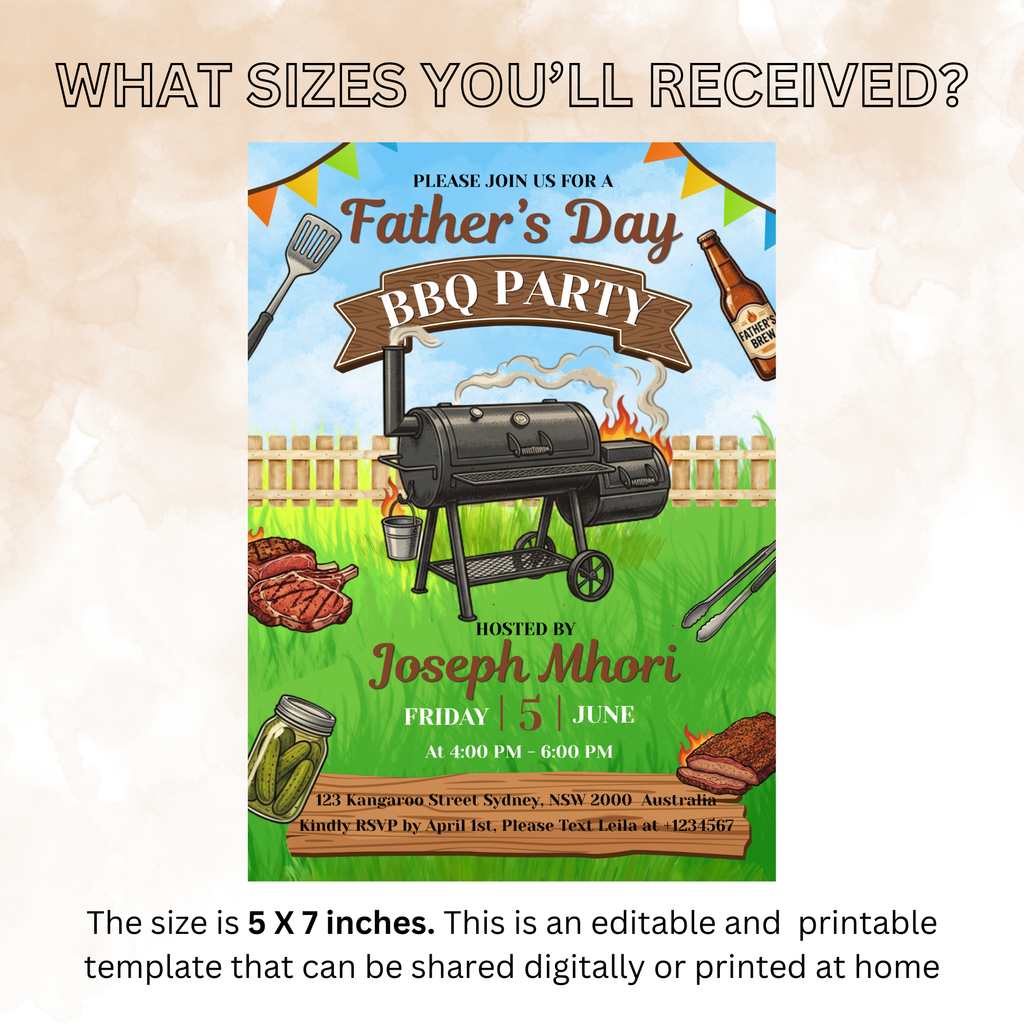 Fathers Day BBQ Cookout Invitation, Dad Party Pool Party Invite, Food Drinks Whiskey, Barbecue Dinner Invite, Printable Digital Template