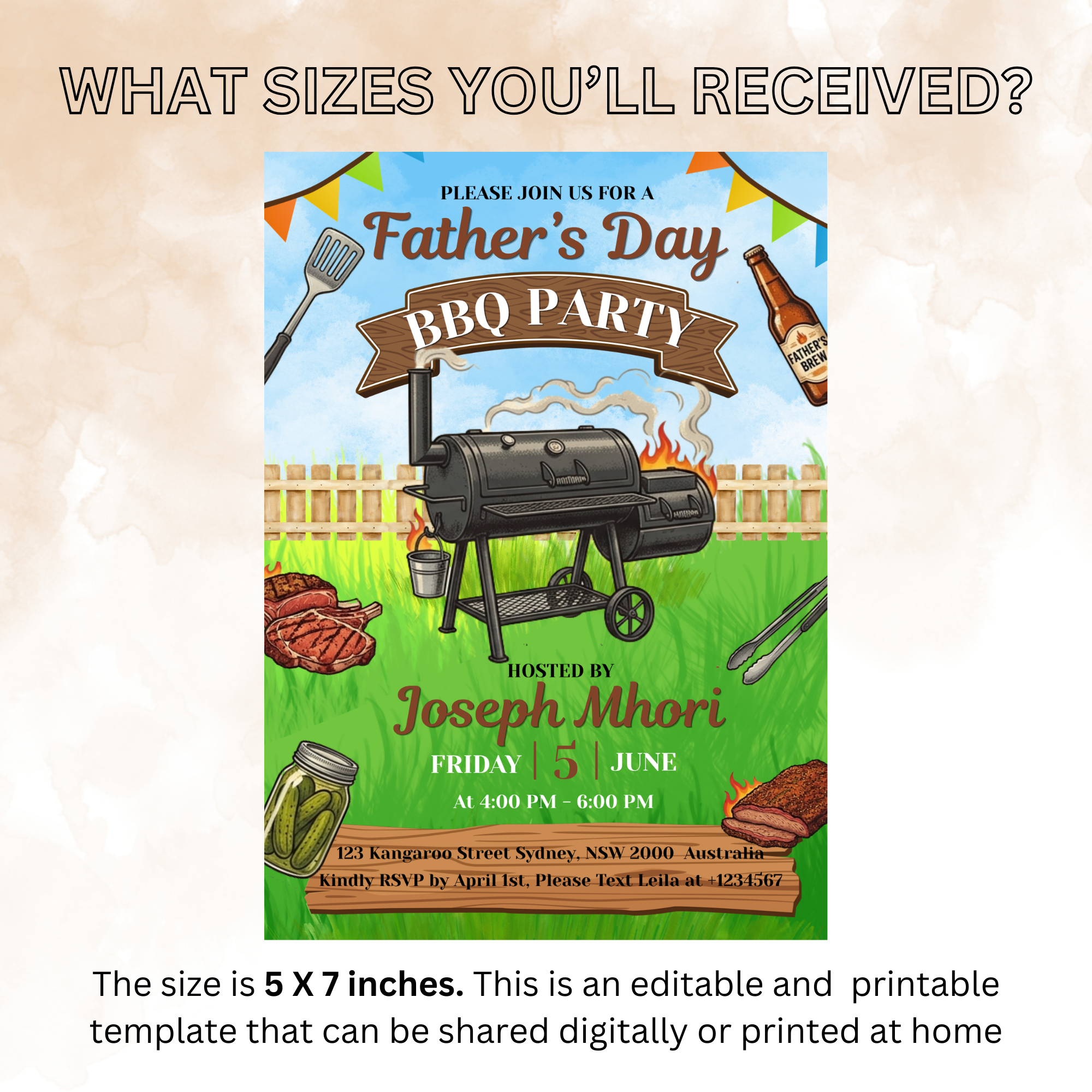 Fathers Day BBQ Cookout Invitation, Dad Party Pool Party Invite, Food Drinks Whiskey, Barbecue Dinner Invite, Printable Digital Template