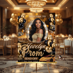 Black Gold Prom Send Off Welcome Party Sign, Prom Queen Poster Sign with photo, Entrance Board Sign, Teen Girl and Boy Printable Template