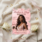 Pink Mother's Day Invitation, Floral Mom Brunch with photo invite, Mommy Party Card, Magazine Style Flyer, Digital Printable Template