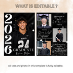 Black Graduation Invitation with Photo for Him, Class of 2026 Senior Grad Party Announcement Invite, Printable Editable Digital Template