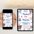 4th of July Invitation, Fourth of July BBQ invite, USA Independence day, Patriotic Invite, Red White Blue, Digital Printable template