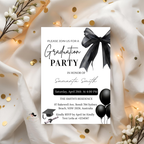 Coquette Graduation Invitation 2026, Woman Senior Grad Party Announcement with photo invite, Bow Theme College Graduates Printable Template