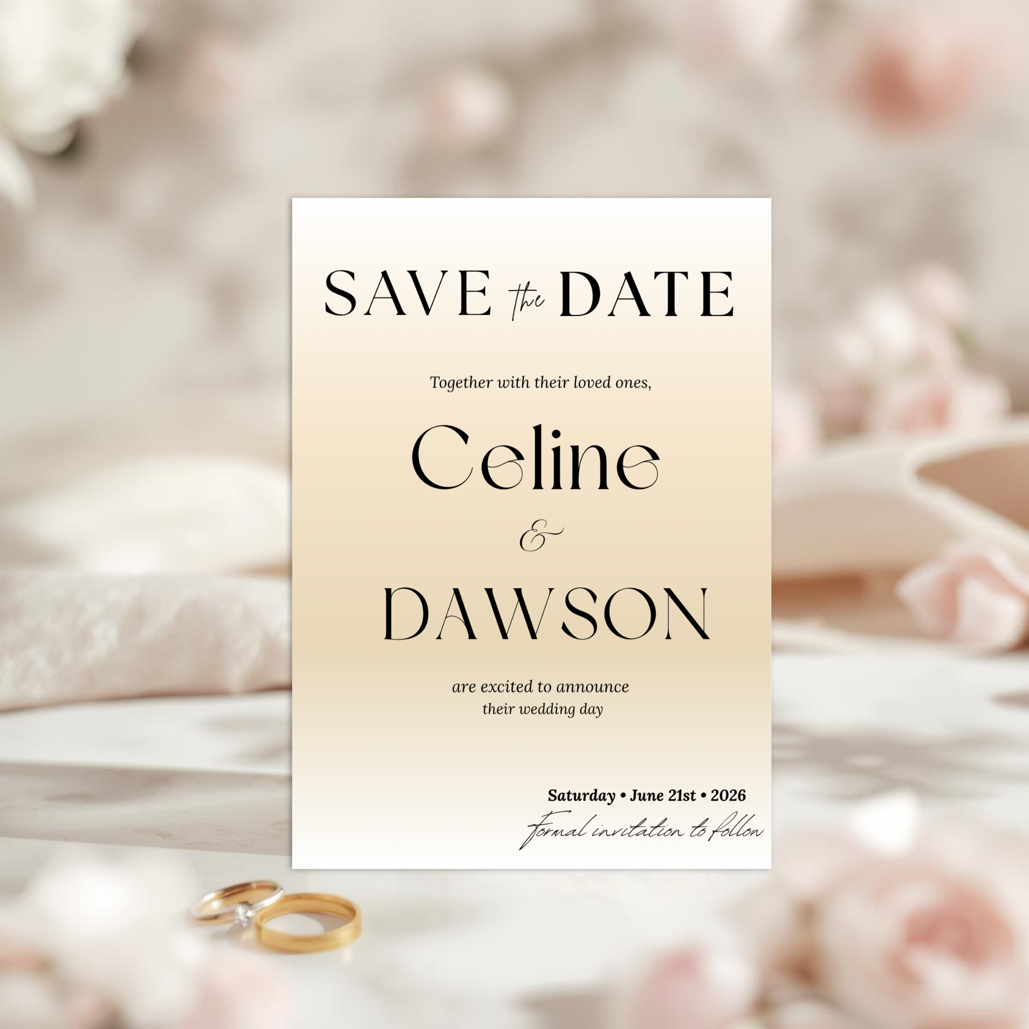 White Gold Wedding Save the Date Template with Photo Invitation, Save Date Party Invite, Engagement Card Invite, Digital Printable Template