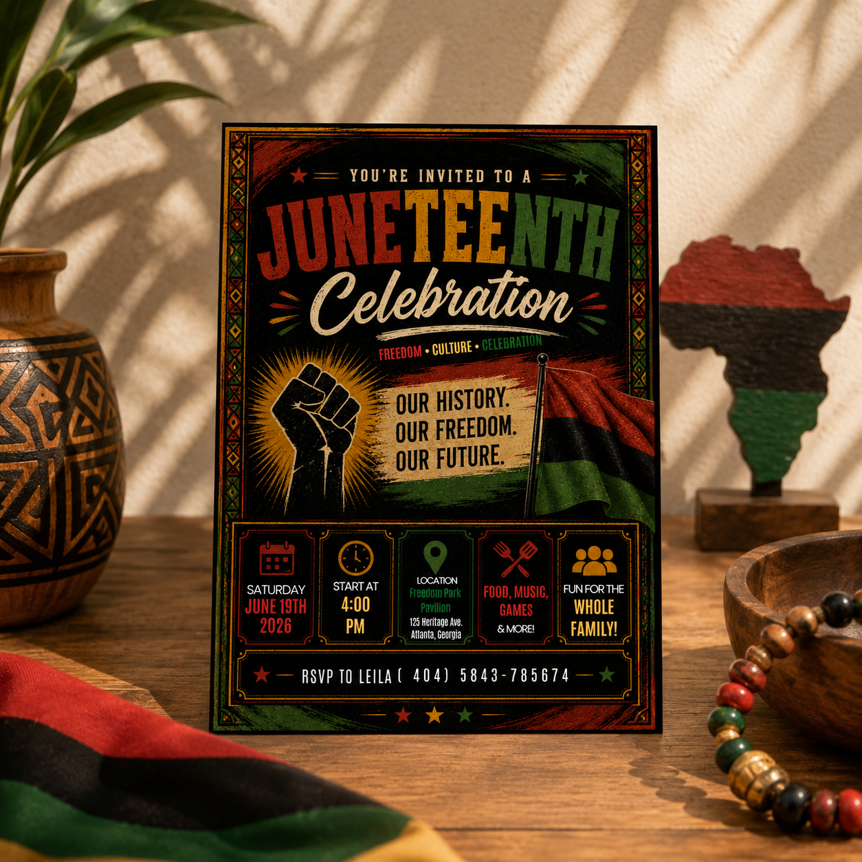 Juneteenth Invitation, June 19th Black Freedom Day Party Invite, BBQ Cookout, Emancipation Day Printable Digital Canva Template
