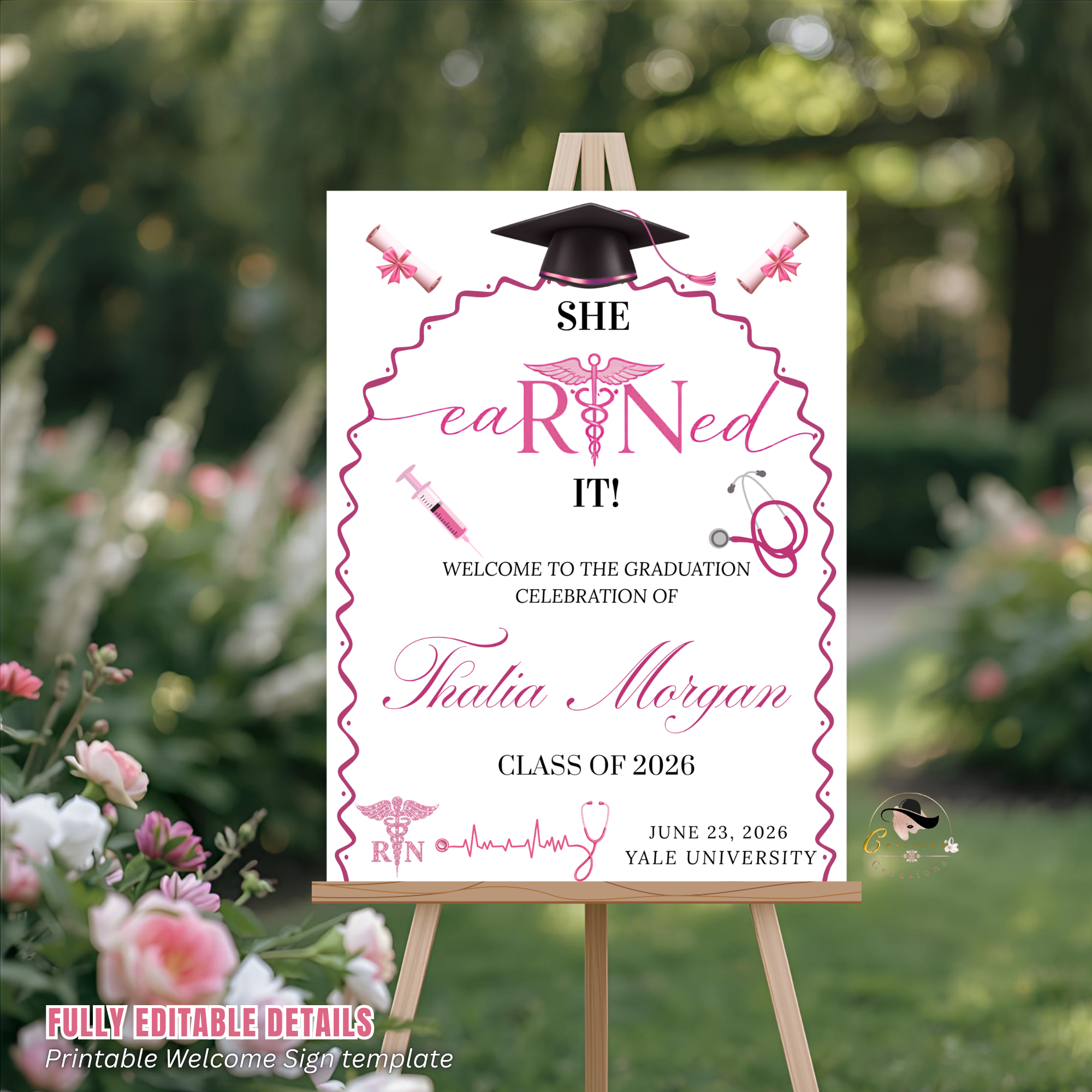 Nurse Graduation Welcome Party Sign, RN BSN LPN Pinning Ceremony Sign, Cna Poster Sign, Pink Nursing Board Sign, Canva Printable Template