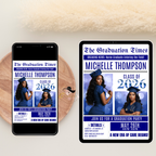 Blue Newspaper Nurse Graduation Invitation, 2026 RN Pinning Ceremony with photo invite, Woman LPN Nursing Graduates, Boy BSN Flyer Template