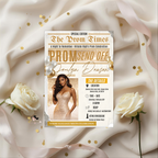 Newspaper Prom Send Off Party Invitation, White Gold Prom Queen with photo invite, Girl Prom Night Flyer Card, Digital Printable Template