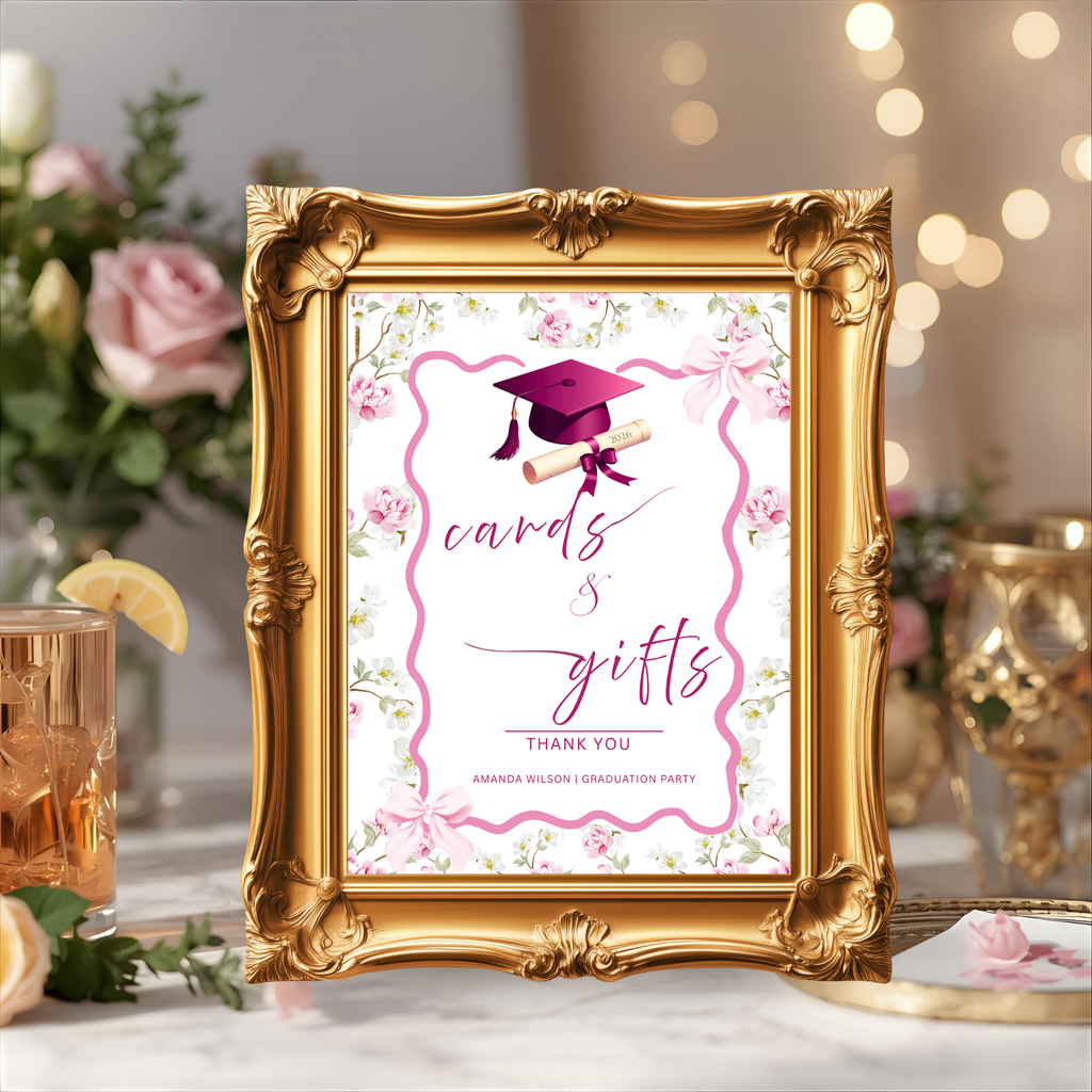 Wildflower Graduation Table Signs Bundle, Woman Senior Grad Favor sign, Dessert Sign, Pink Coquette Graduates Party Decor Printable Template