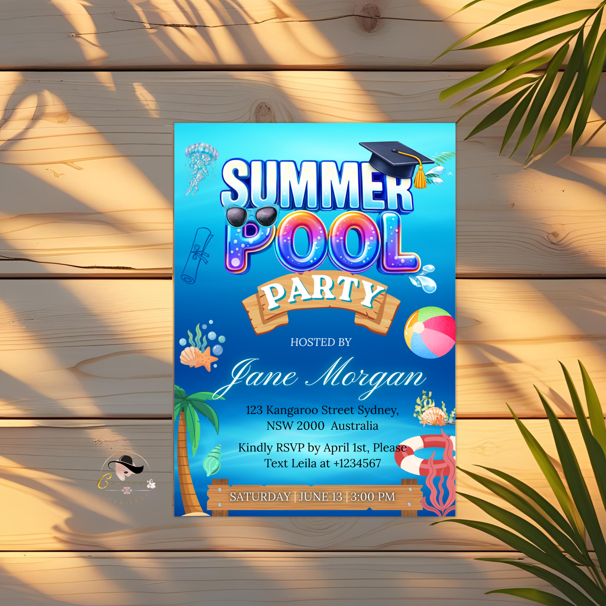 Graduation Pool Party Invitation, Senior Grad Party Invite for Him and Her, College Graduates Announcement, Editable Canva Digital Template