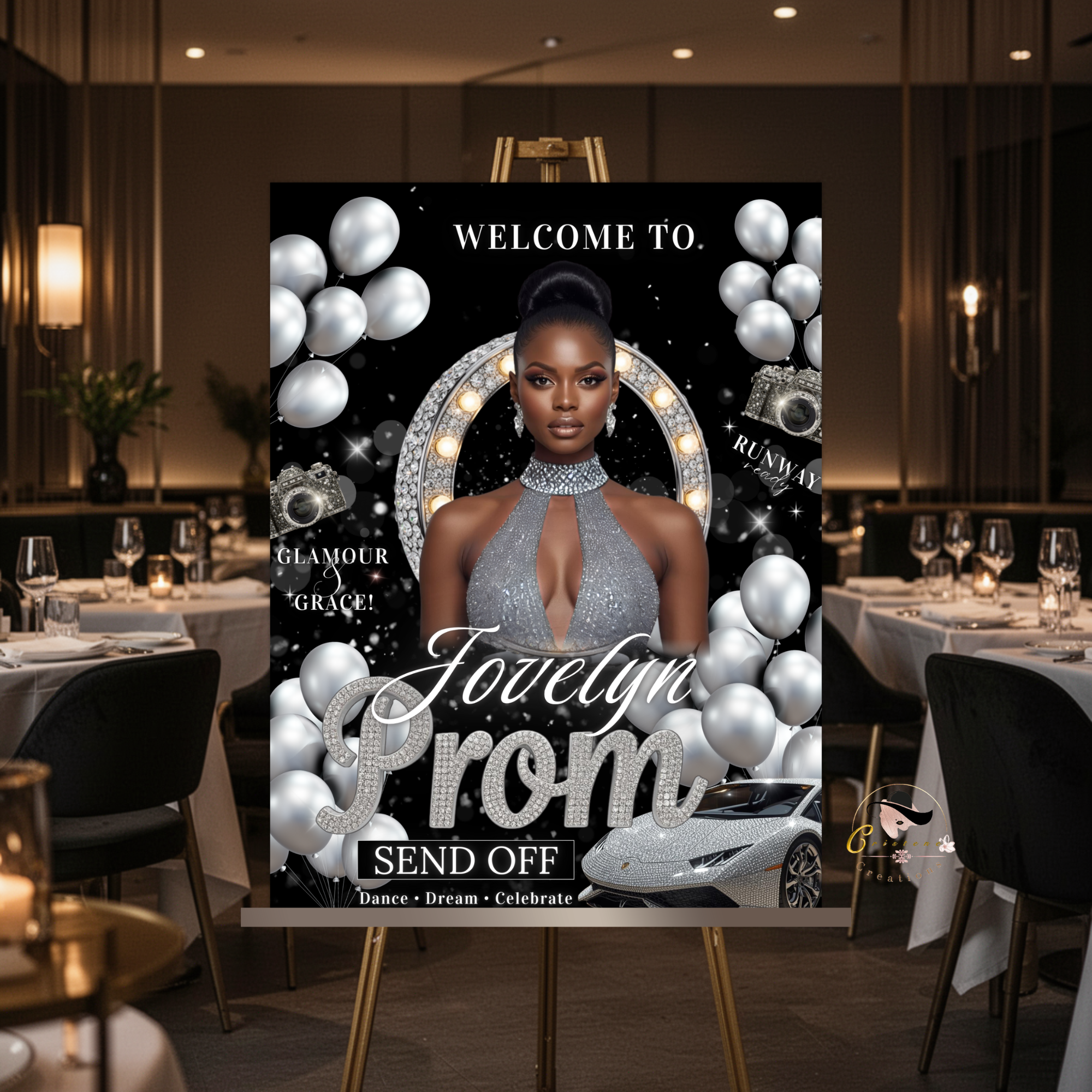Black Silver Prom Send Off Welcome Party Sign, Prom Queen Poster Sign with photo, Entrance Board Sign, Teen Girl and Boy Printable Template