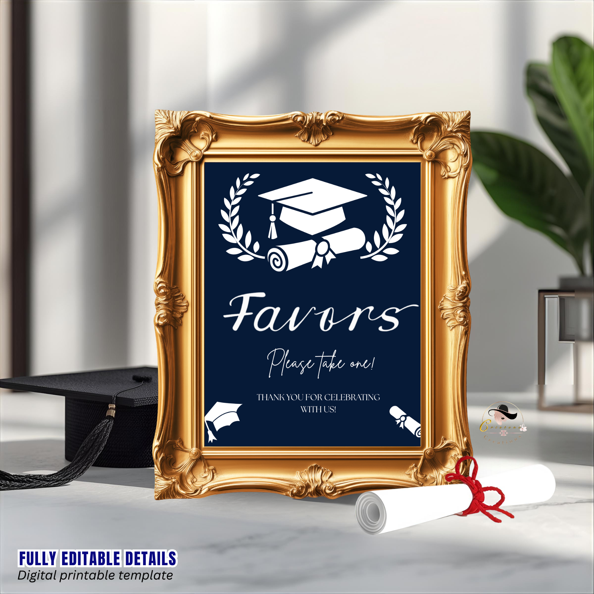 Blue Graduation Favor Sign Template, Senior Grad Table Sign, Class of 2026 Party Favors Sign, High School Party Sign Digital Printable Canva