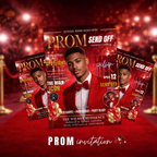 Red Gold Prom Send Off Party Invitation, Prom King with photo invite, Boys Prom Night Flyer Card High School Prom Digital Printable Template