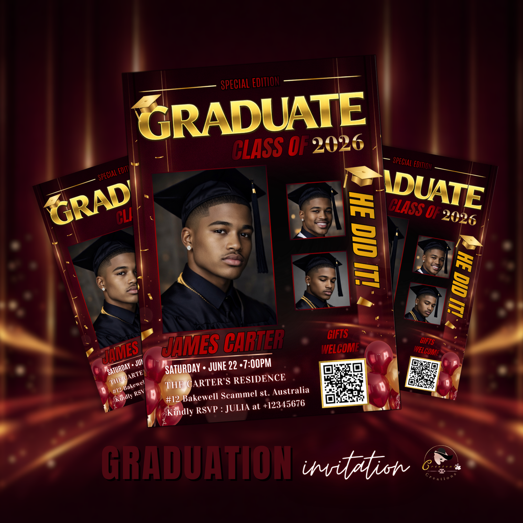 Boy Graduation Invitation, Senior Grad Party with photos invite, Male College High school Graduates Announcement, Maroon Gold Flyer Template