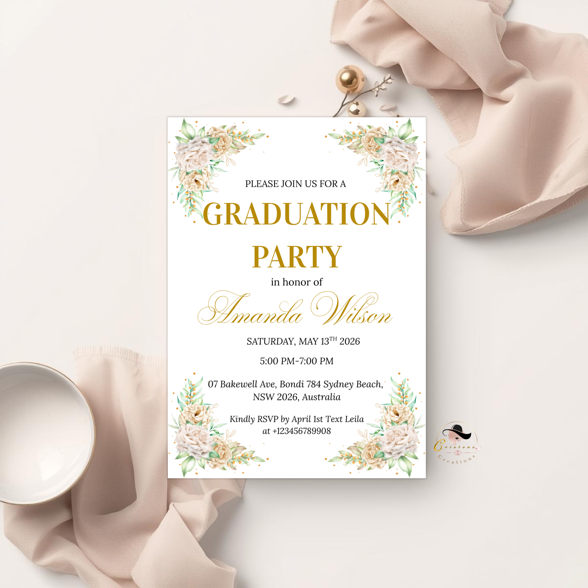 Wildflower Graduation Party Invitation, Boho Floral Senior Grad Announcement with photo invite, Girl Graduation Brunch Printable Template