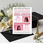 LPN Graduation Invitation Newspaper Style with Photo, Pink Nurse Pinning Ceremony Invite, Nursing Flyer Invite, Editable Canva Template
