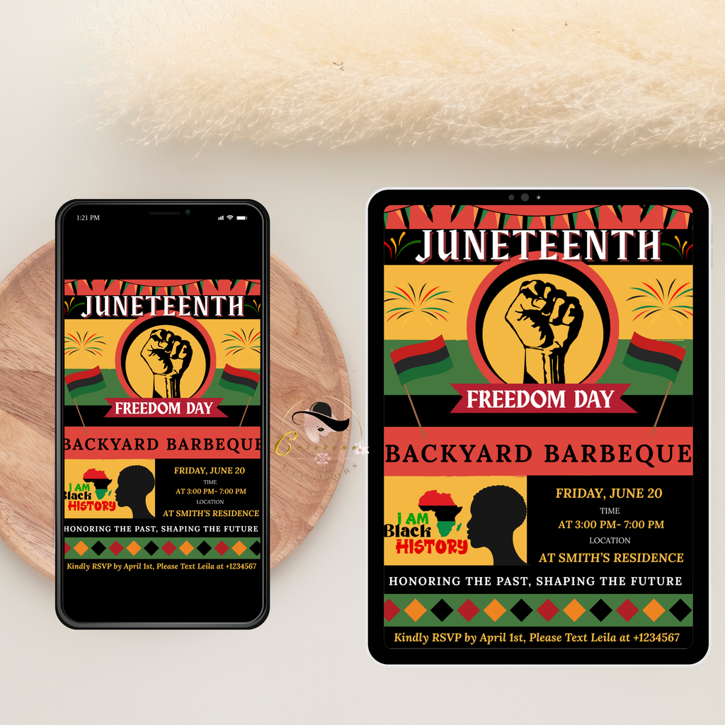 Juneteenth Invitation, Independence Day, Black Freedom Celebration Flyer Card, BBQ Party Invite, Cookout Invite, Digital Printable Template