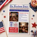 Newspaper 4th of July Birthday Invitation with Photo, Patriotic BBQ Cookout Party Invite, Dinner Brunch Invite, Printable Digital Template