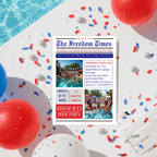 Newspaper 4th of July Pool Party Invitation with Photo, Patriotic BBQ Cookout Invite, USA Independence Day, Printable Digital Template