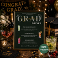 Green Graduation Drink Sign Menu, Signature Drinks Bar Menu, Senior Grad Party Soda Bar Menu Card for Him and Her, Printable Template